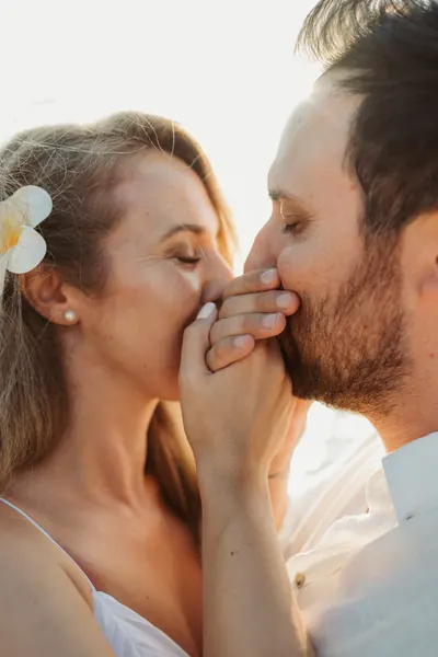 Close up couple sharing tender, Mauritius