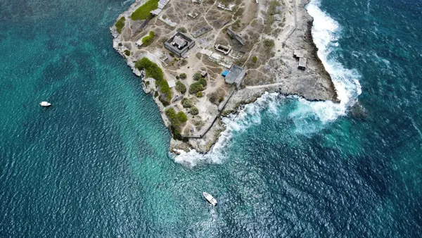 Aerial view rocky island peninsula, Mauritius