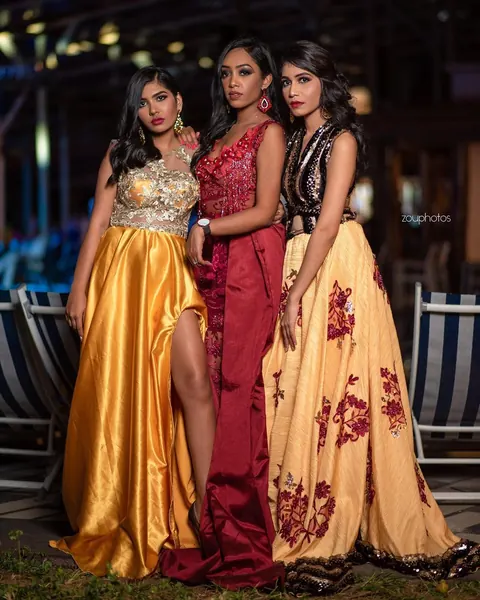 Women formal dresses posing gala, Mauritius