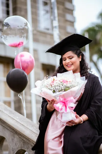Female graduate cap gown flowers, Mauritius