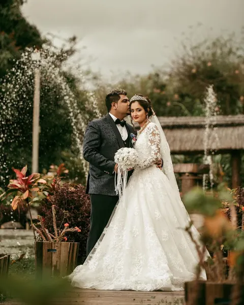 Bride groom outdoor garden fountains, Mauritius